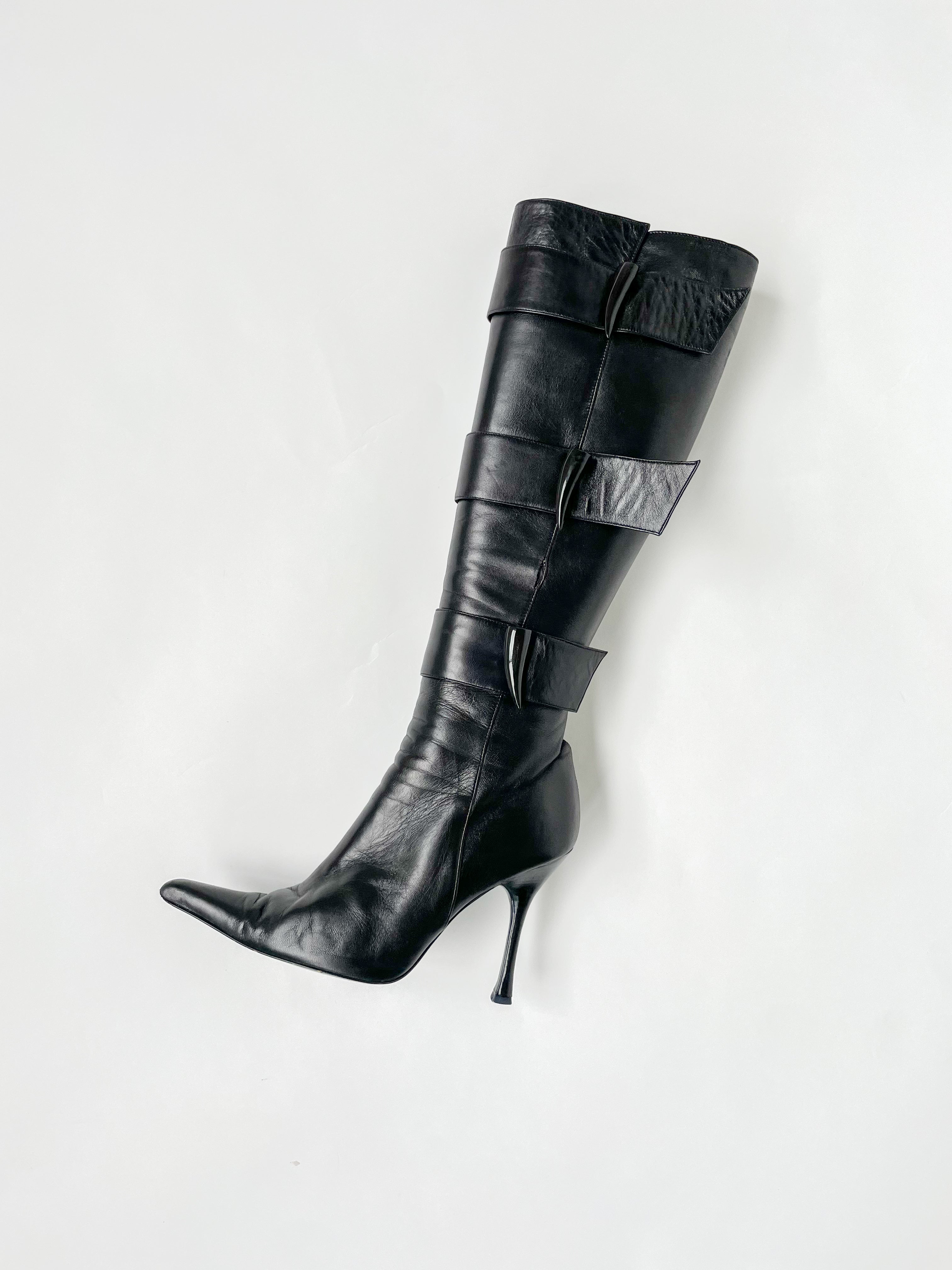 靴 y2k ring heal Buckle Boot crocoleather y2k ring heal Buckle Boot crocoleather