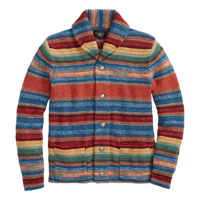 RRL Striped Shawl-Collar Cardigan - Indigo Rust Multi