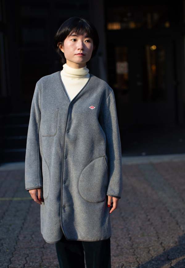 Danton Women Fleece Collarless Long Jacket - Grey | Garmentory