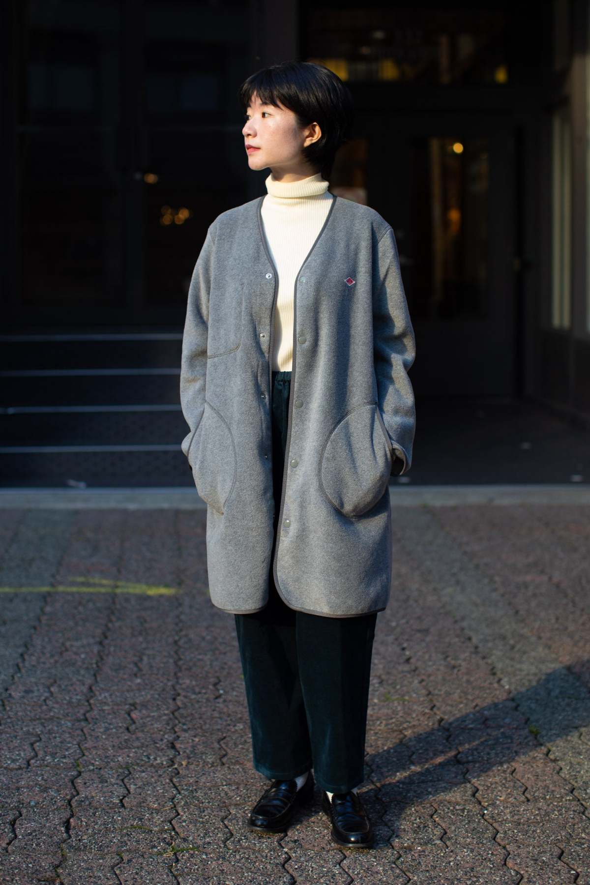 店舗良い Danton Women Fleece Collarless Long Jacket - Grey | Garmentory ジャケット・アウター