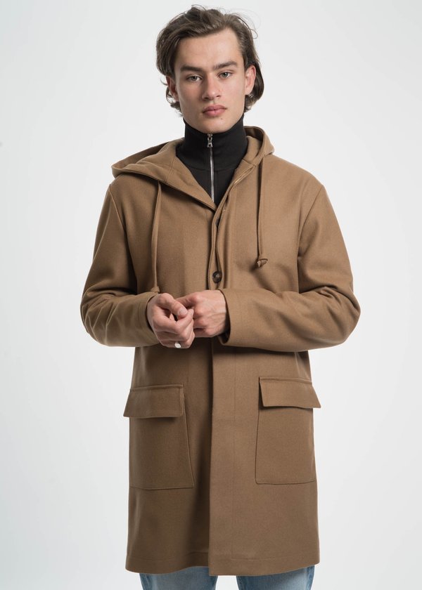 Harmony Camel Mathieu Hooded Wool Coat Harmony Camel Mathieu Hooded Wool Coat