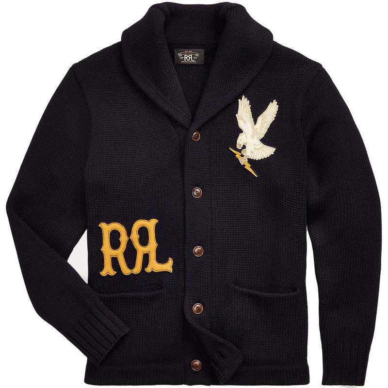 RRL Appliqued Wool Cardigan - Navy | Garmentory RRL Appliqued Wool Cardigan - Navy | Garmentory