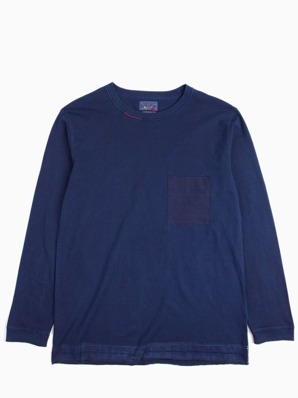 Blue Blue Japan Indigo Hand Dyed Middle Weight Cotton "Favourite" Repaired LS Tee Blue Blue Japan Indigo Hand Dyed Middle Weight Cotton "Favourite" Repaired LS Tee