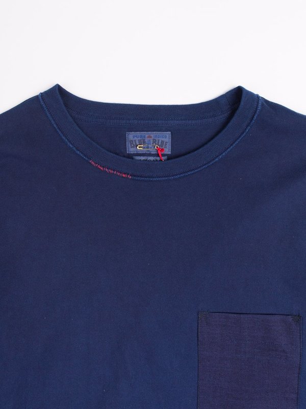 Blue Blue Japan Indigo Hand Dyed Middle Weight Cotton "Favourite" Repaired LS Tee Blue Blue Japan Indigo Hand Dyed Middle Weight Cotton "Favourite" Repaired LS Tee