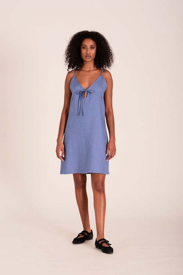 Eliza Faulkner Drew Linen Slip Dress - Periwinkle Blue | Garmentory