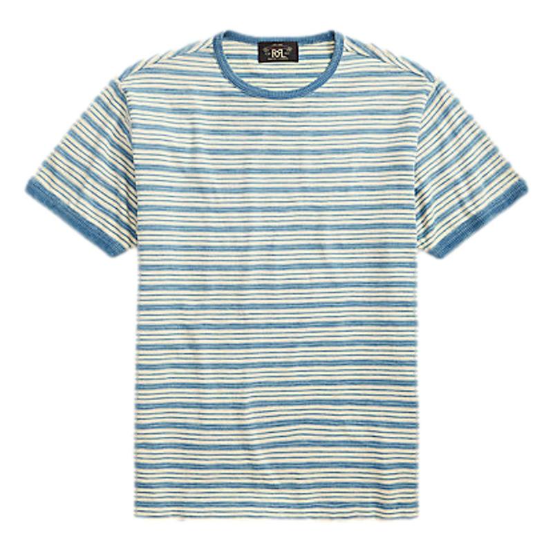 RRL Indigo Striped Jersey Ringer T-Shirt - Indigo/Cream
