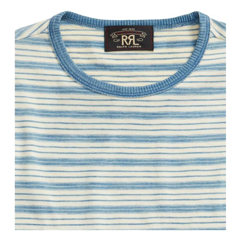 RRL Indigo Striped Jersey Ringer T-Shirt - Indigo/Cream