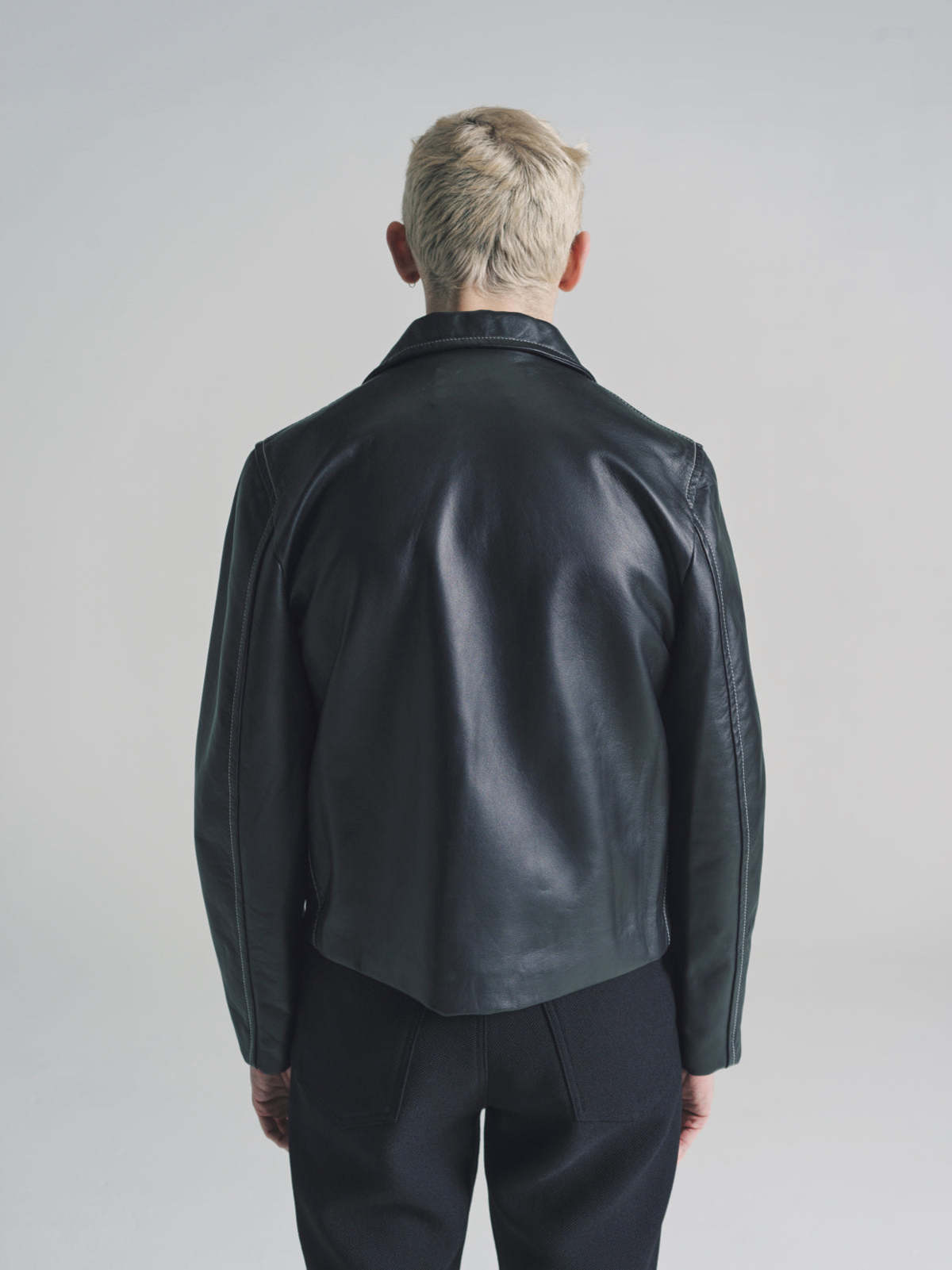 SSECOND/LAYER Leather Contrast Stitch Mad Dog Jacket Black Garmentory
