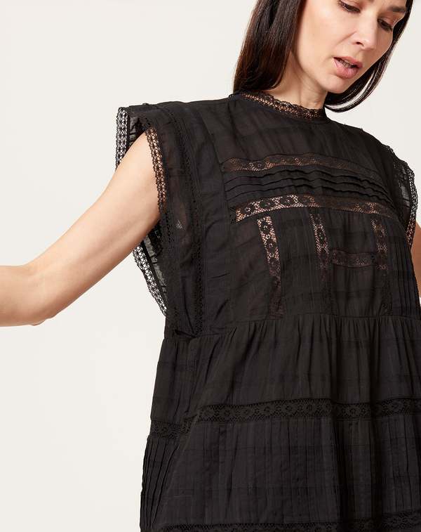 skall studio anjali cotton midi dress Skall Studio Anjali Short-Sleeve Lace-Detail Dress - Black