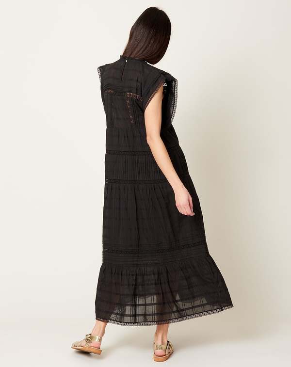 skall studio anjali cotton midi dress Skall Studio Anjali Short-Sleeve Lace-Detail Dress - Black