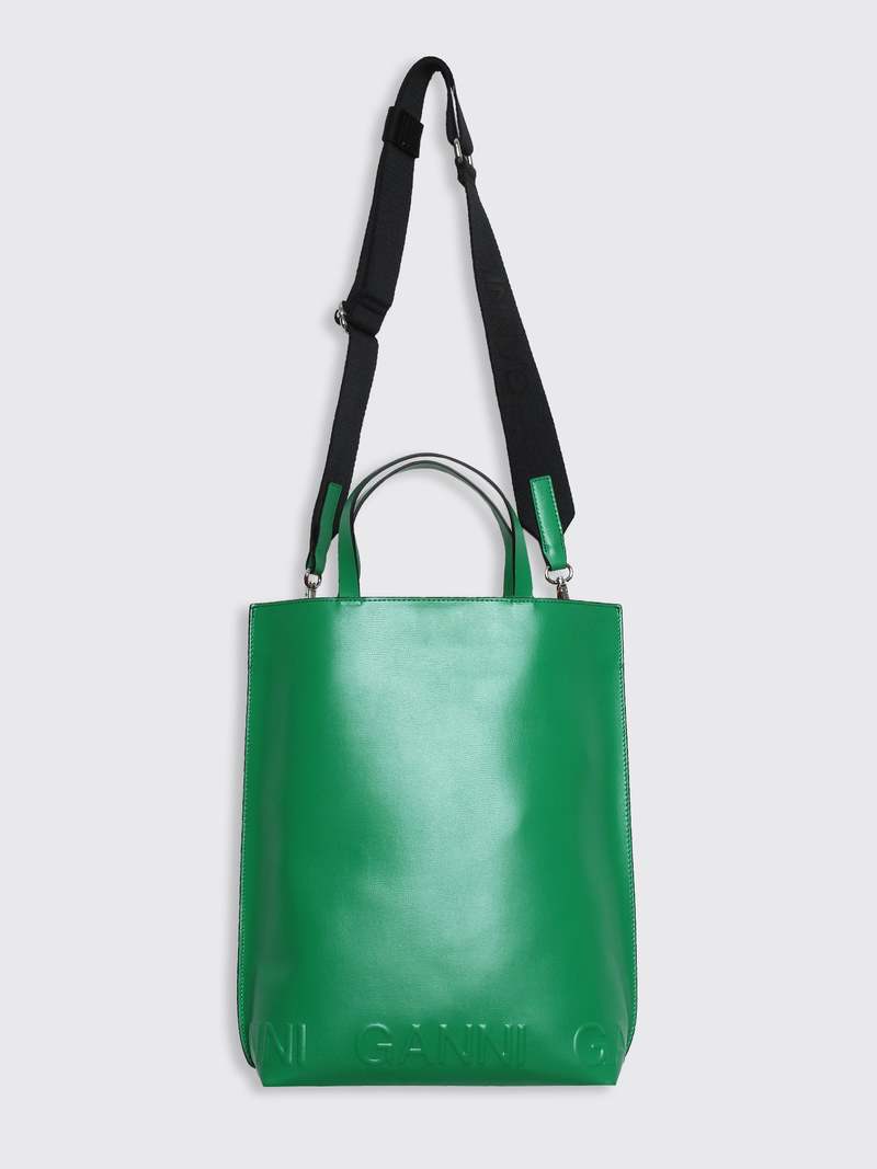 ★Ganni★ Banner Saddle Tote Bag Green A4476801 A4476801SS23 Green leather tote bag Ganni | H-Brands