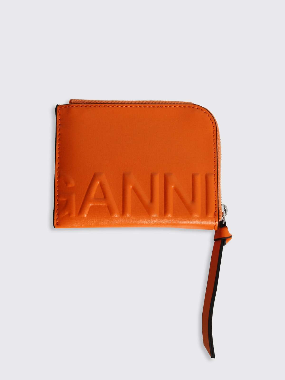 【関税込み】Apple Wallet - Ganni - Leather - Orange Ganni Banner Zip Around Card Holder - Vibrant Orange