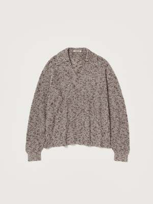 Auralee Cotton Slub Mix Top Yarn Rib Knit Skipper Polo - Top Brown