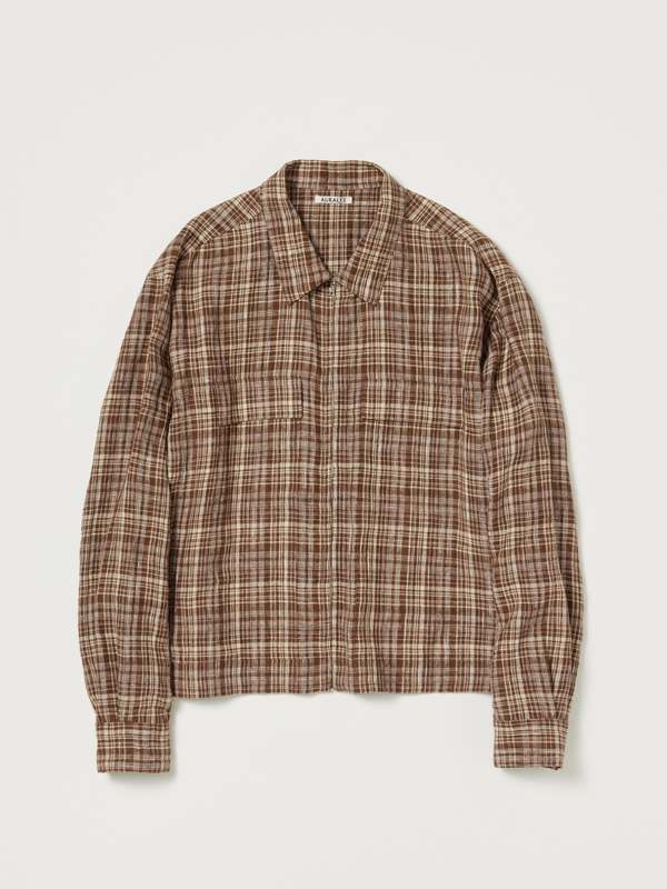 Auralee Linen Silk Check Zip Blouson - Brown Check | Garmentory Auralee Linen Silk Check Zip Blouson - Brown Check | Garmentory