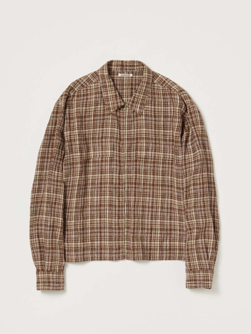 Auralee Linen Silk Check Zip Blouson - Brown Check | Garmentory