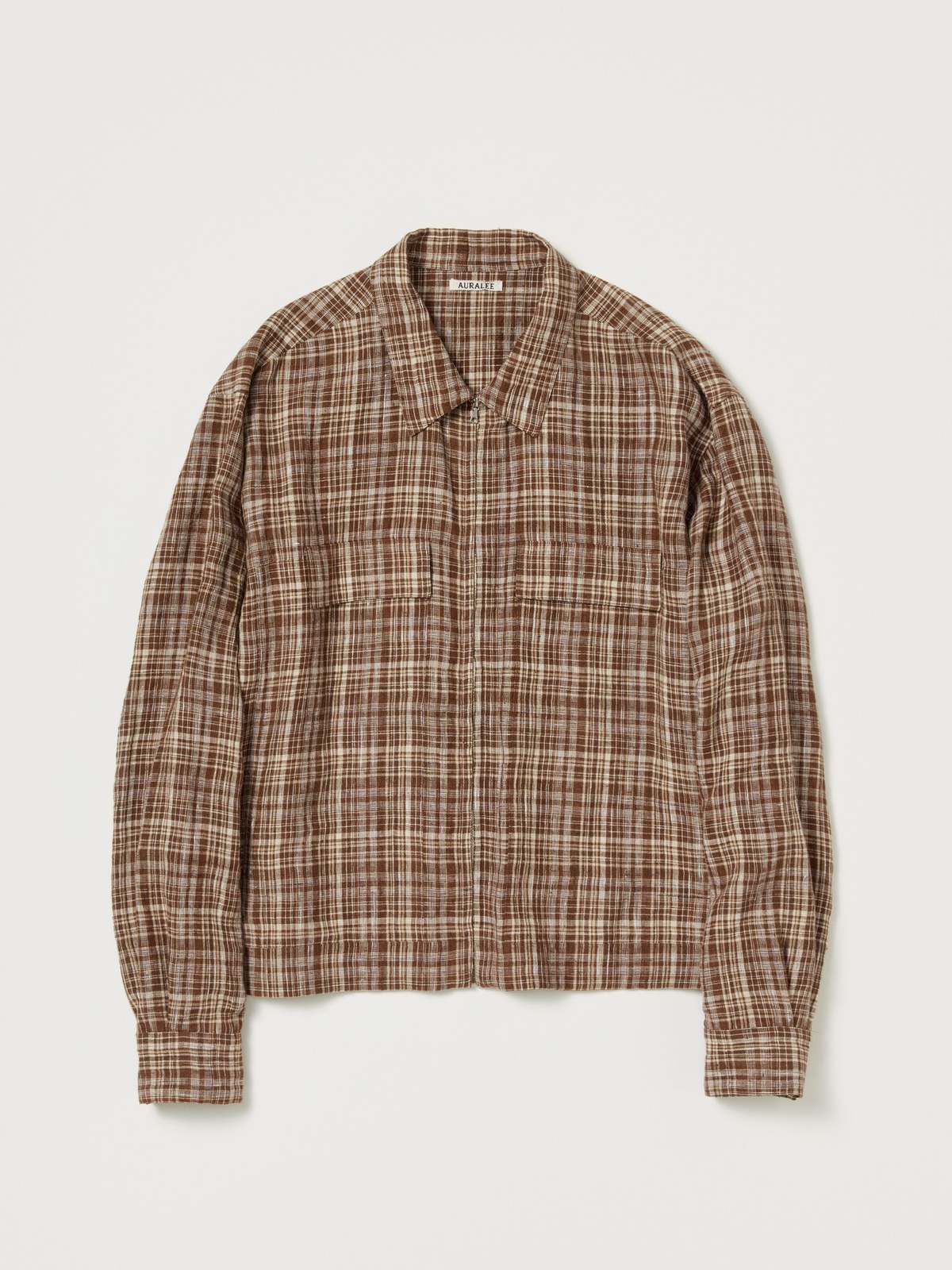 SOPHNET×LEE/ソフネット×リー LOCK CHECK BLOUSON Auralee Linen Silk Check Zip Blouson - Brown Check | Garmentory