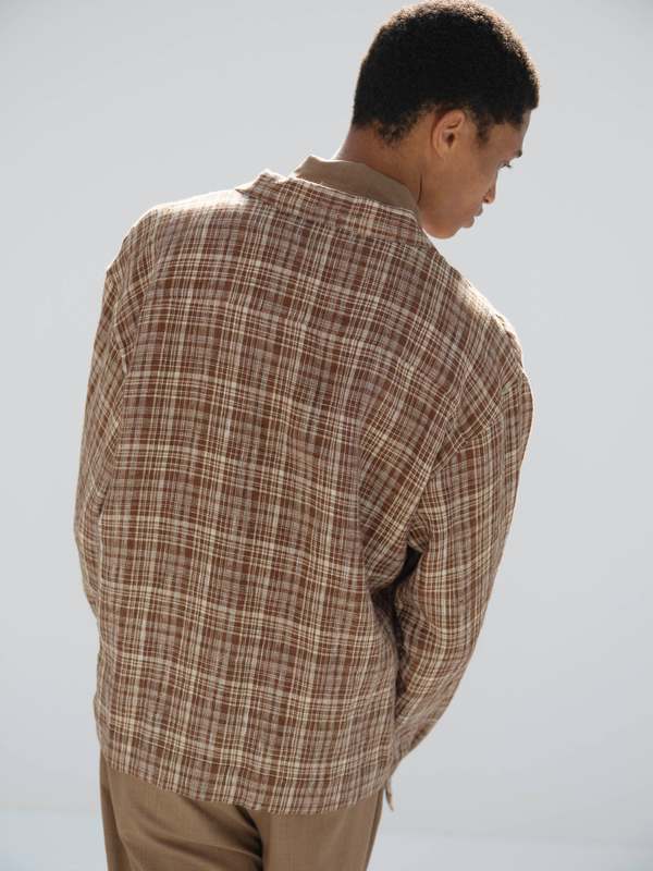 Auralee Linen Silk Check Zip Blouson - Brown Check | Garmentory