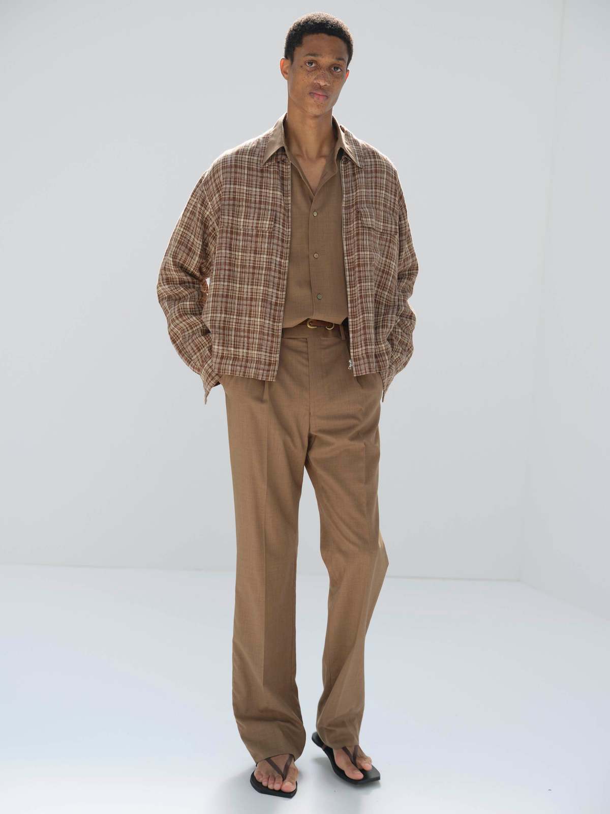 Auralee Linen Silk Check Zip Blouson - Brown Check | Garmentory