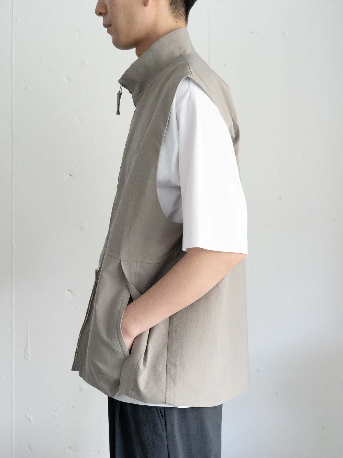Still By Hand Stand Collar Outer Vest - Blue Green | Garmentory