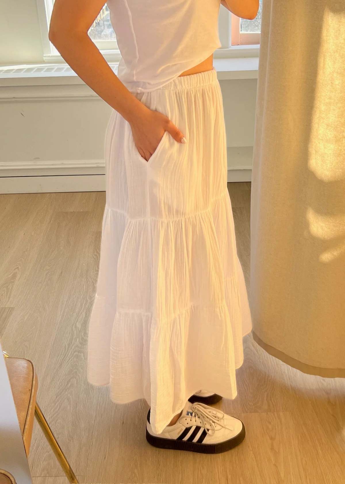 Velvet Danielle Cotton Gauze Midi Skirt White Garmentory