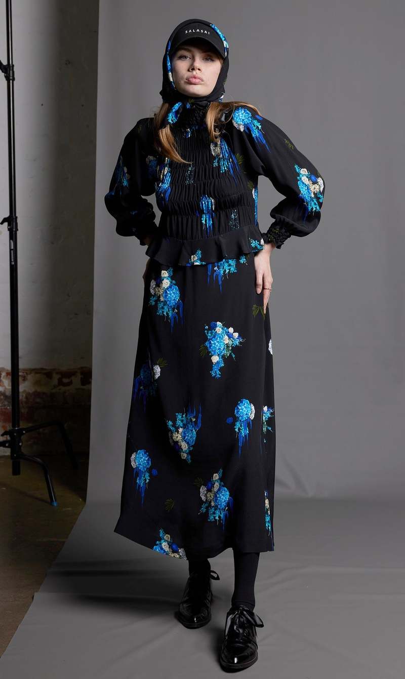 Salasai Femme Fatale Dress - Electric Blue Print