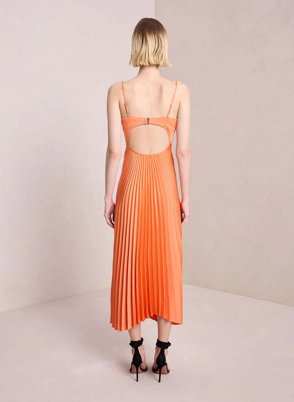 a.l.c. hollie pleated midi dress A.L.C. Hollie Pleated Empire-Waist Midi Dress In Vivid Orange - 75% Off