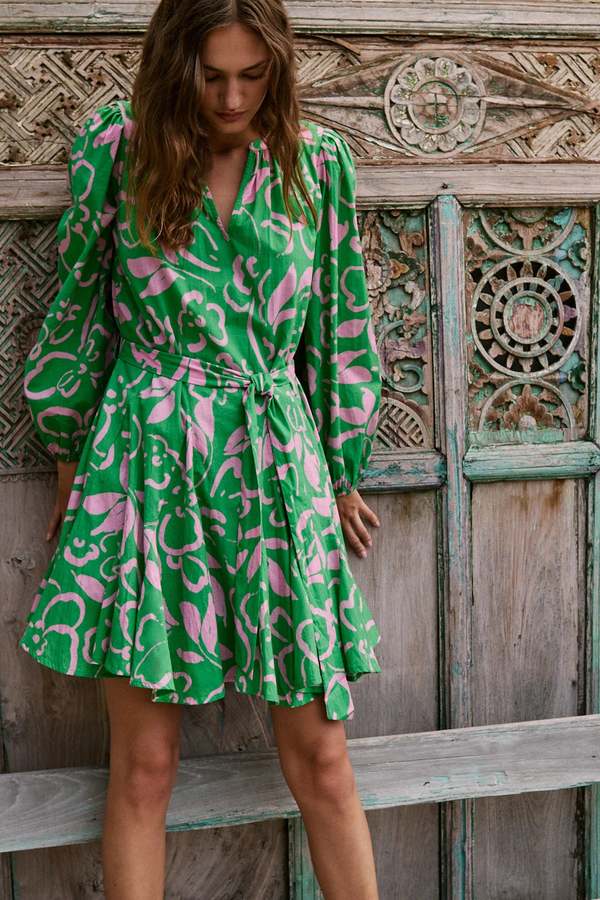 green emerald velvet dress Wrap Tiered Dress in Green and White  KIKI Clothing
