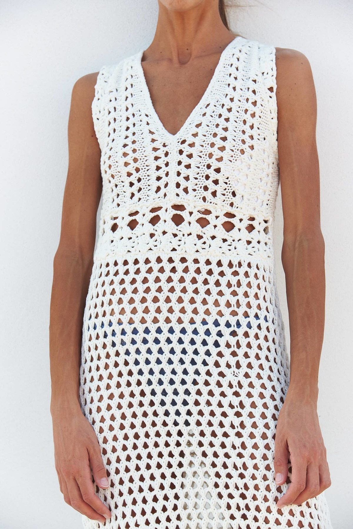 white christmas dresses Elegant Summer White Crochet Off-Shoulder Dress with Hollow-Out Back - main image 1