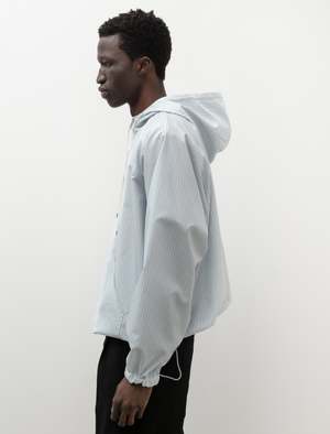 Auralee Finx Polyester Stripe Hooded Zip P/O - Blue | Garmentory