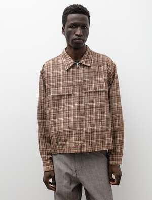 Auralee Linen Silk Check Zip Blouson - Brown | Garmentory