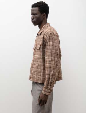 Auralee Linen Silk Check Zip Blouson - Brown | Garmentory