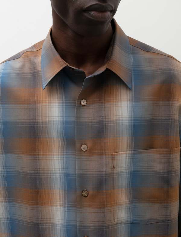 Auralee Super Light Wool Check Shirt - Blue/Brown | Garmentory