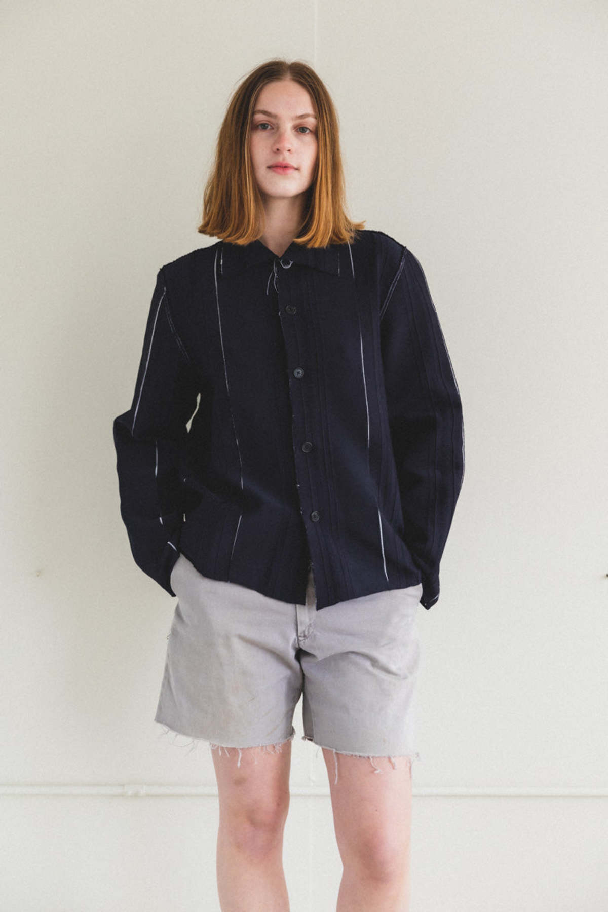 トップス camiel fortgens research cardigan S navy Camiel Fortgens Long Sleeve Relief Cardigan - Navy | Garmentory