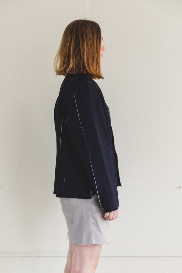 トップス camiel fortgens research cardigan S navy CAMIEL FORTGENS BLUE RESEARCH KNITTED ZIP CARDIGAN