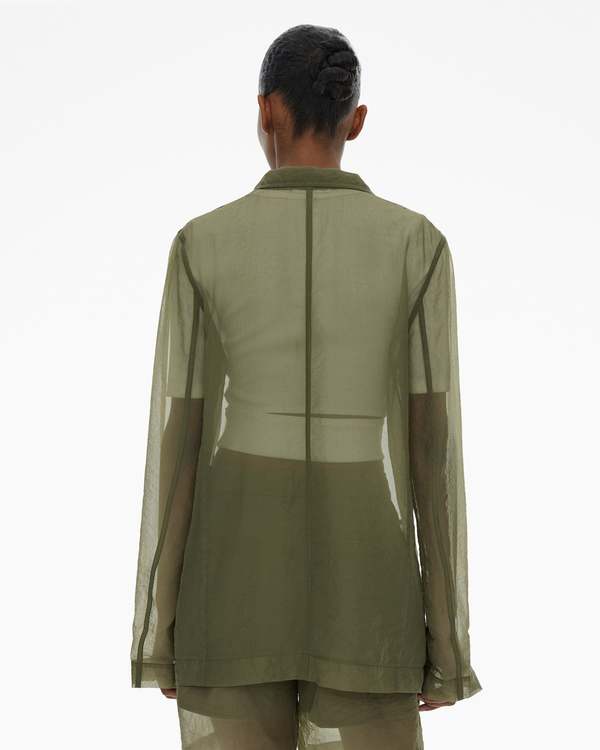 sage green button up organza sleeve blazer dress SAGE Long Sleeve Blazer Dresses