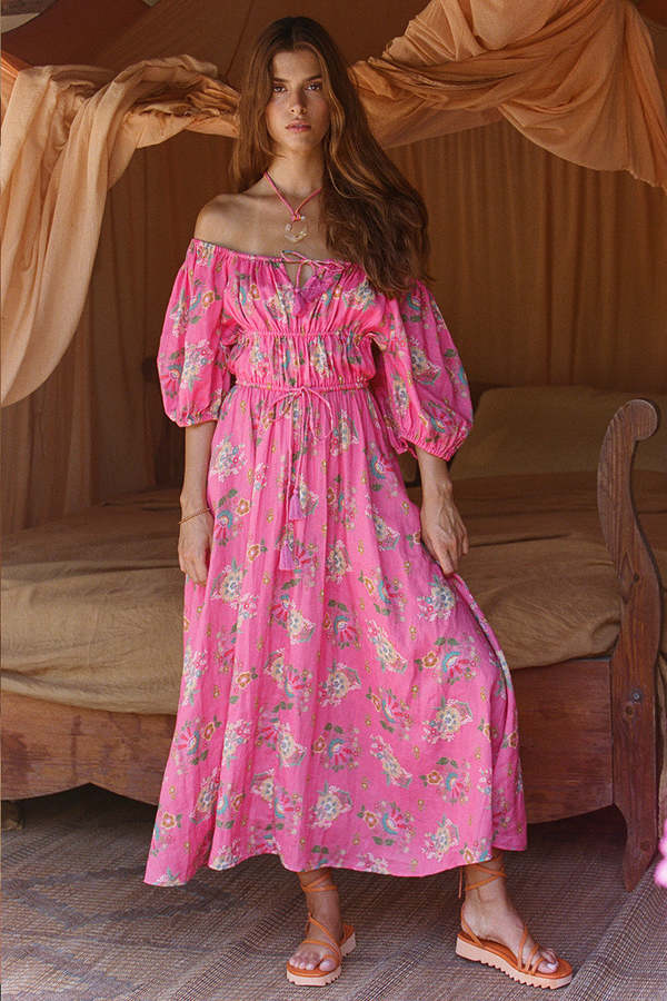 chinese dress ladies 1970s Vintage Yarn Embroidered & Fringe Maxi Dress Chevron Panels Hipp