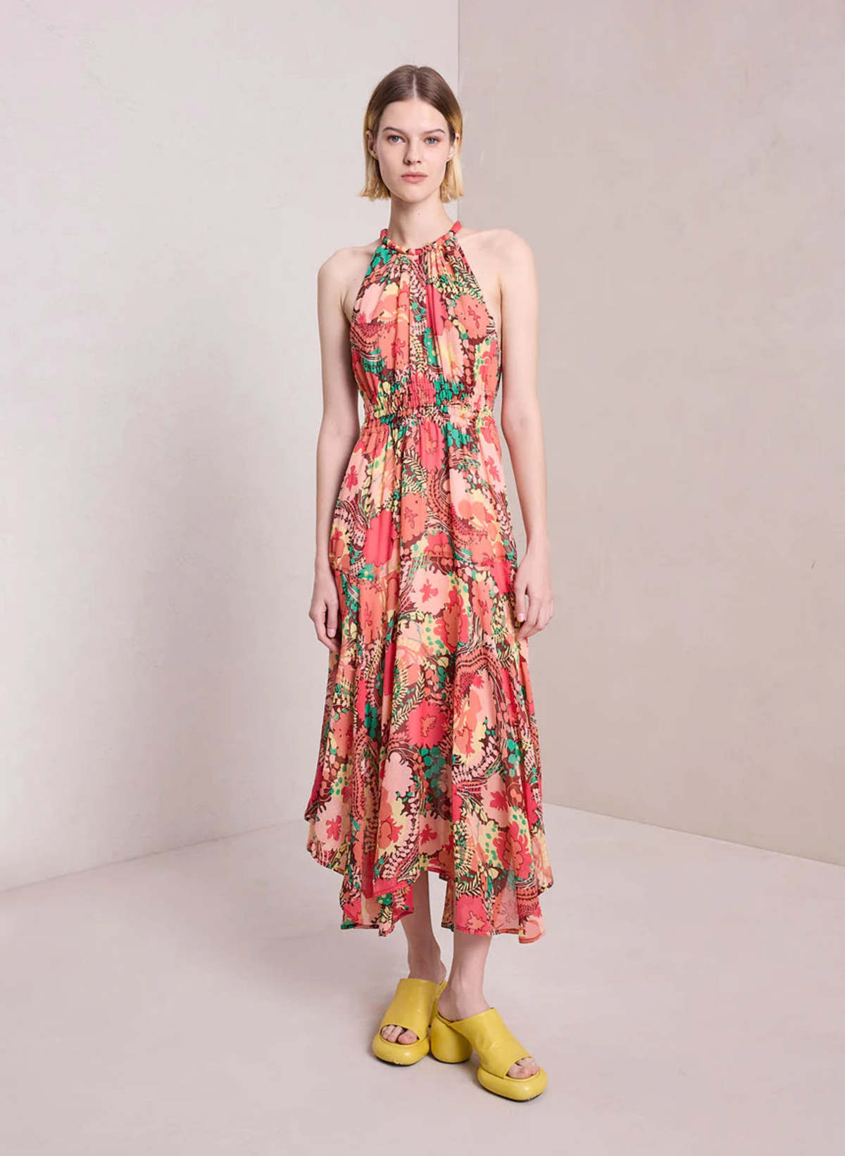 A.L.C. Ellie Silk Midi Dress - Bronze/Agave Multi | Garmentory