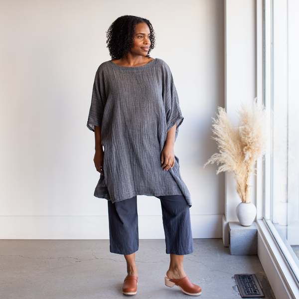 Uzi NYC Gauze Box Dress - Charcoal | Garmentory