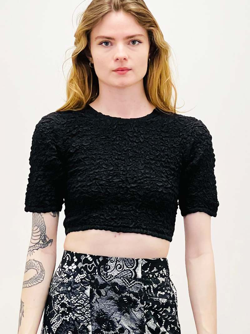 Ganni Cotton Poplin O-Neck Cropped Smock Top - Black | Garmentory