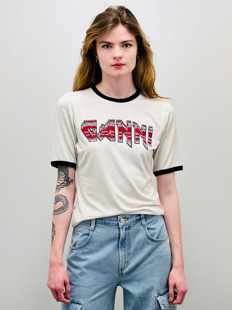 Ganni Light Stretch Jersey Ganni Fitted T-Shirt - Egret