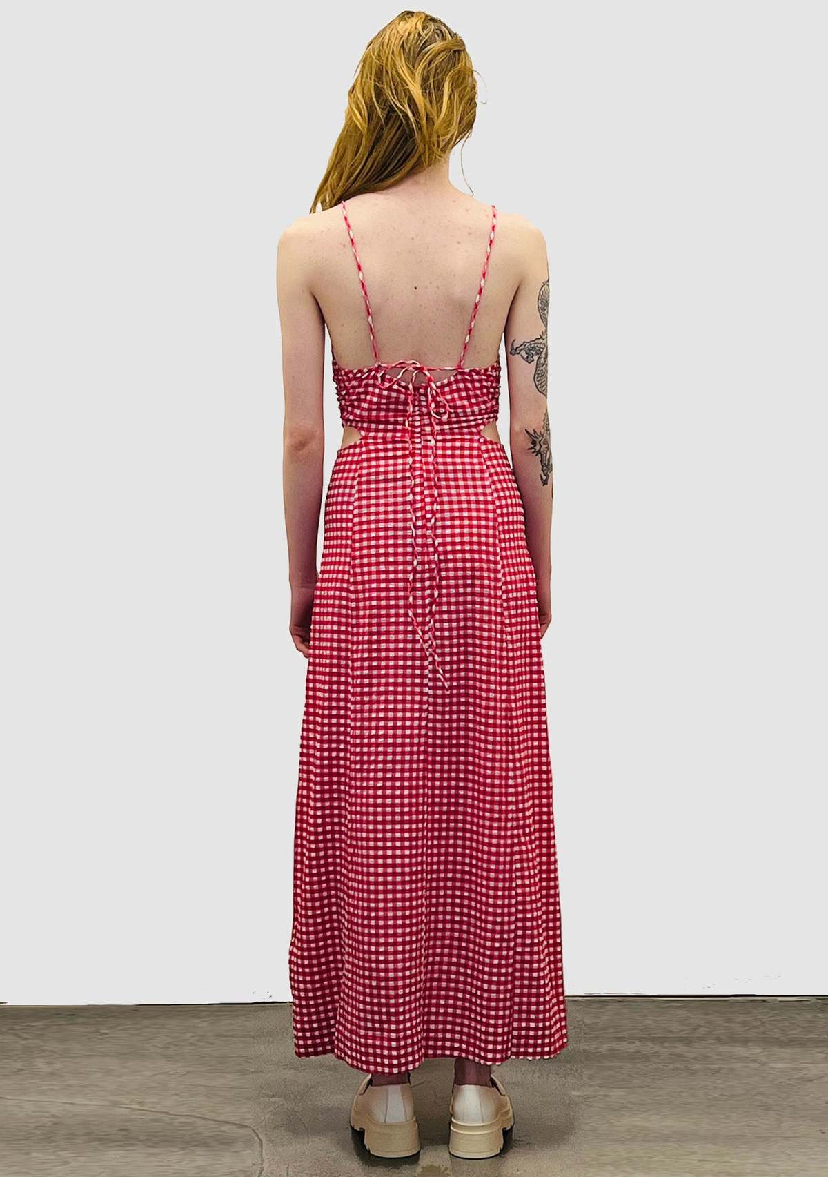 chinese dress ladies GANNI seersucker gingham dress with puff sleeves – BOREAL REBORN main image 1