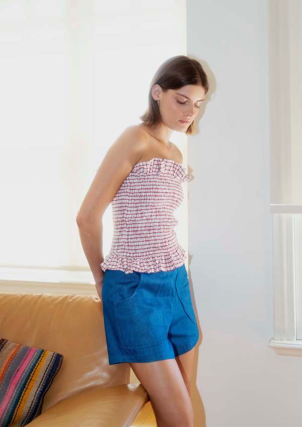 OhSevenDays Poche Shorts - Striped/Raw Blue
