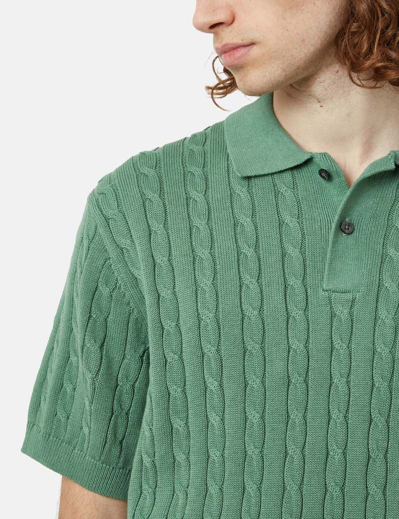 トップス DIME wave cable knit polo (green) Dime Men's Wave Cable Knit Polo Shirt in Forest Dime