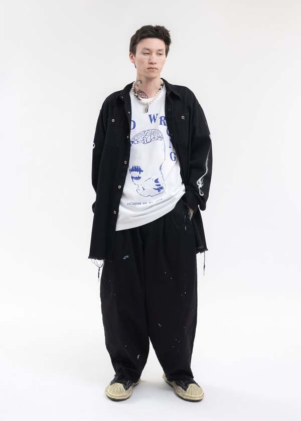 Kidill Distressed Fabric Two Tuck Cropped Pants - Black