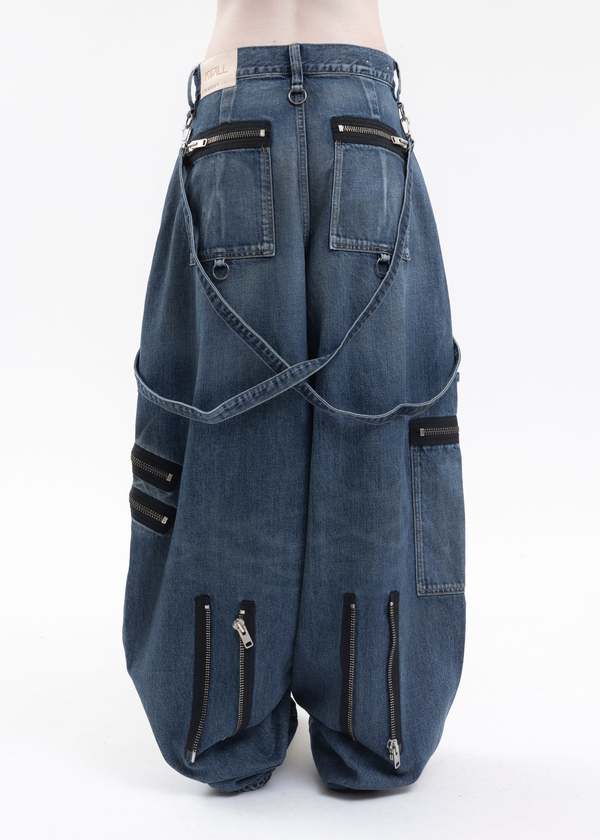 Kidill Distressed Denimwide Zip & Straps Denim Pants - Indigo