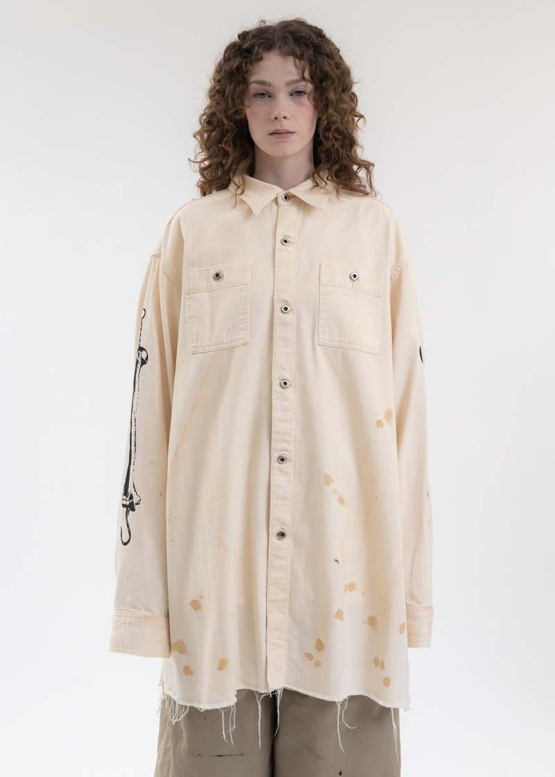 Kidill Distressed Oversized Denim Shirt - White | Garmentory