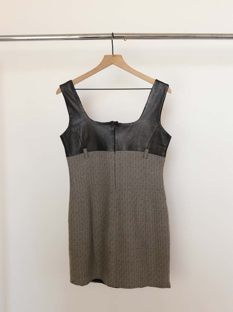 Vintage Nouritano Leather Tweed Mini Dress | Garmentory