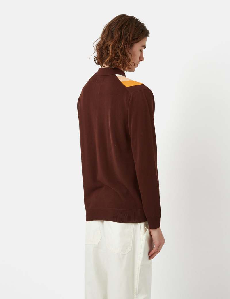 Beams Plus Knit Polo 12G Stripe - Brown | Garmentory