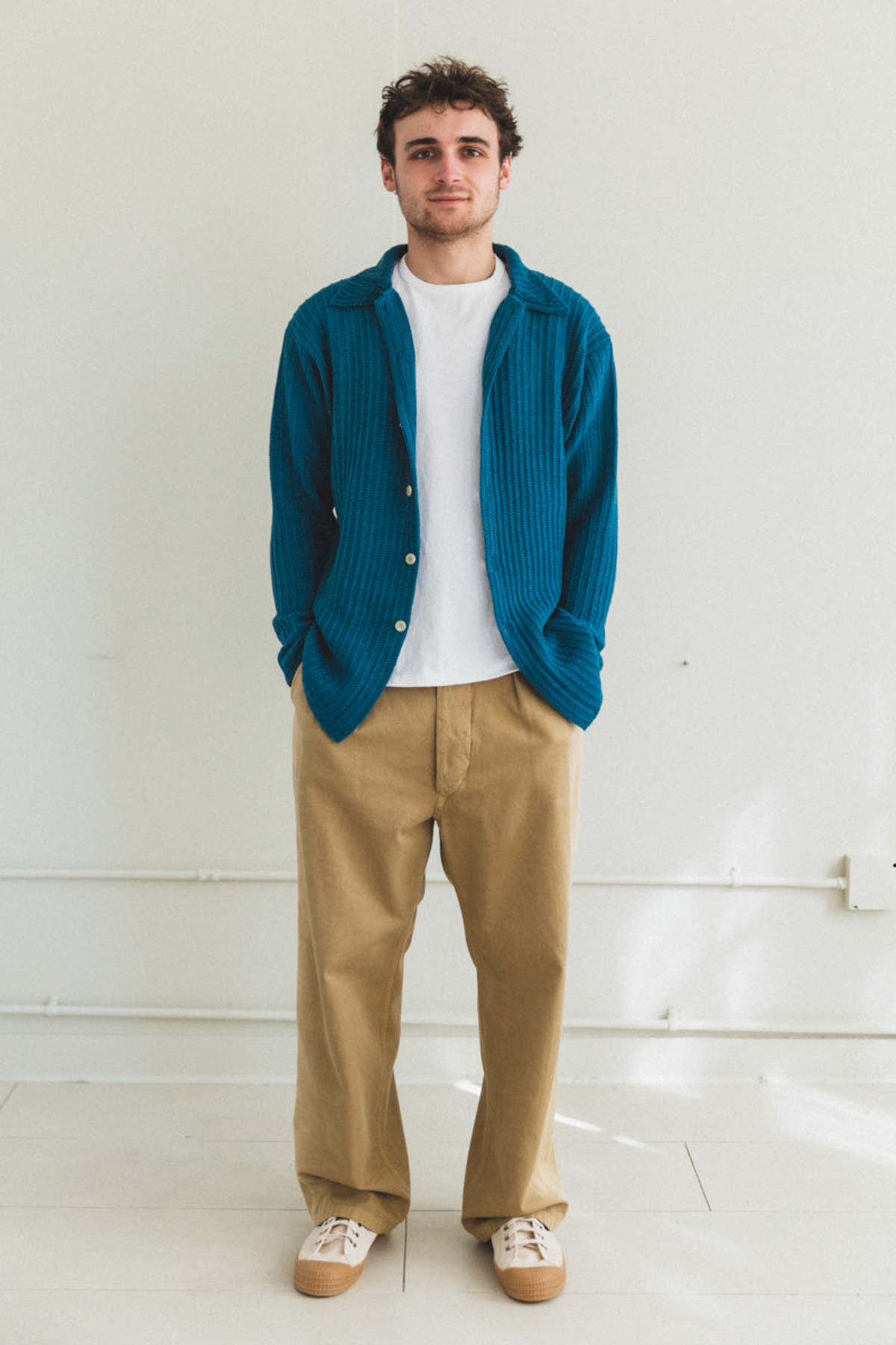 Auralee Brushed Cotton Wool Rib Knit Shirts - Blue | Garmentory