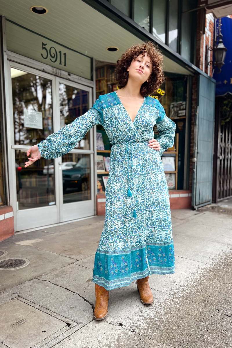 dark blue floral midi dress Baltic Born Womens Marie Mock Neck Maxi | Navy length sleeves with elastic Adult Blue Belle Dress Sleeves:With Puff Sleeve Off the shoulder Wedding Dresses